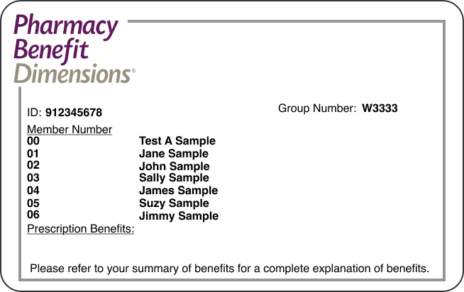 Example of the front of member ID card for PBD Self-Funded