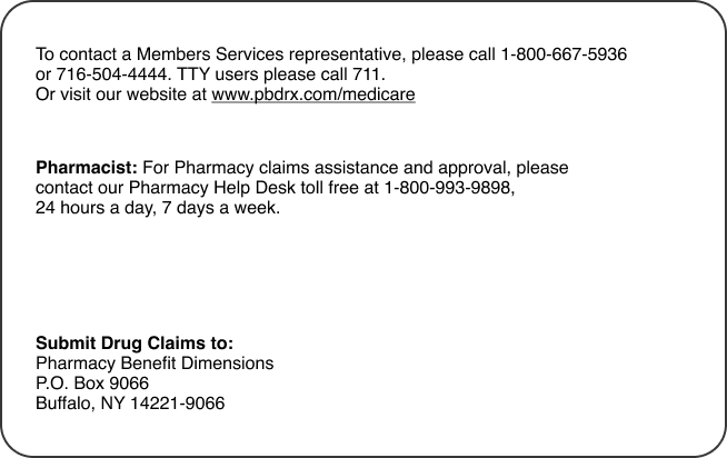 Example of the back of member ID card for PBD Medicare