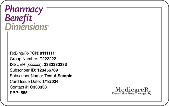 Example of the front of member ID card for PBD Medicare